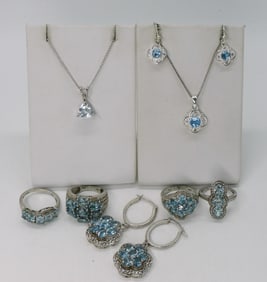 8 Blue Topaz 925 Rings, Earrings, Necklaces