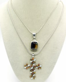 Tigers Eye, Mother of Pearl Necklaces 925