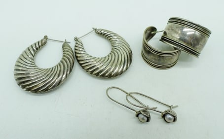 3 Pair Vintage Sterling Pierced Earrings