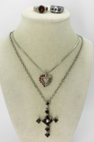Garnet Sterling Cross Necklaces & Rings
