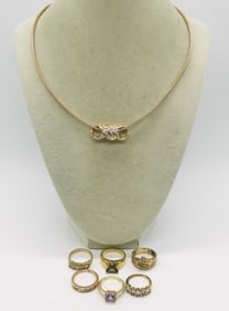 Gold Tone 925 Fashion Rings & Necklace