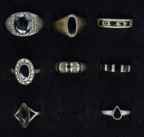 8 Sterling Onyx & Hematite Rings