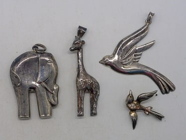 Whimsical 925 Animal Pendants & Pin