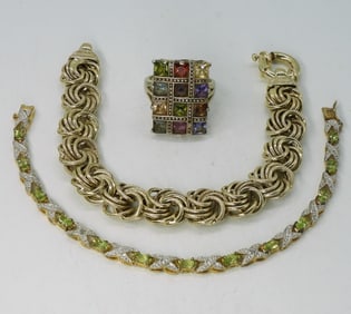 Gold Tone Sterling Bracelets & Multi Gem Ring