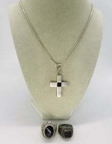 Mexico 925 Onyx Cross Necklace & Rings