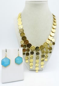 Gold Tone 925 Necklace & Earrings
