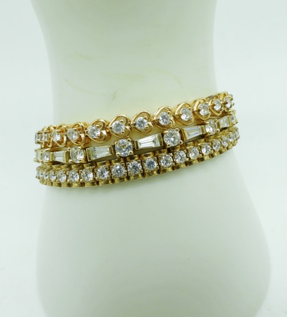 3 Gold Tone Sterling Tennis Bracelets (1 of 3)
