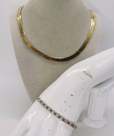 Gold Tone 925 Necklace & Bracelet