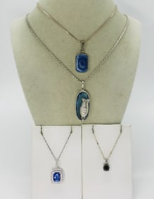 Four Sterling Black & Blue Necklaces