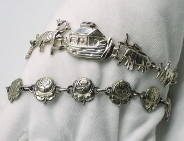 2 Religious Sterling Bracelets - Ark & Roses