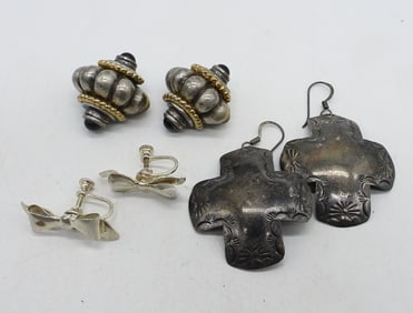 3 Pair Sterling Earrings, Clip on +