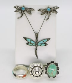 Beautiful Turquoise 925 Dragonfly Set +