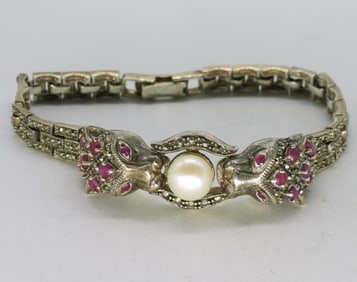 Jaguar Ruby Marcasite Bracelet 925