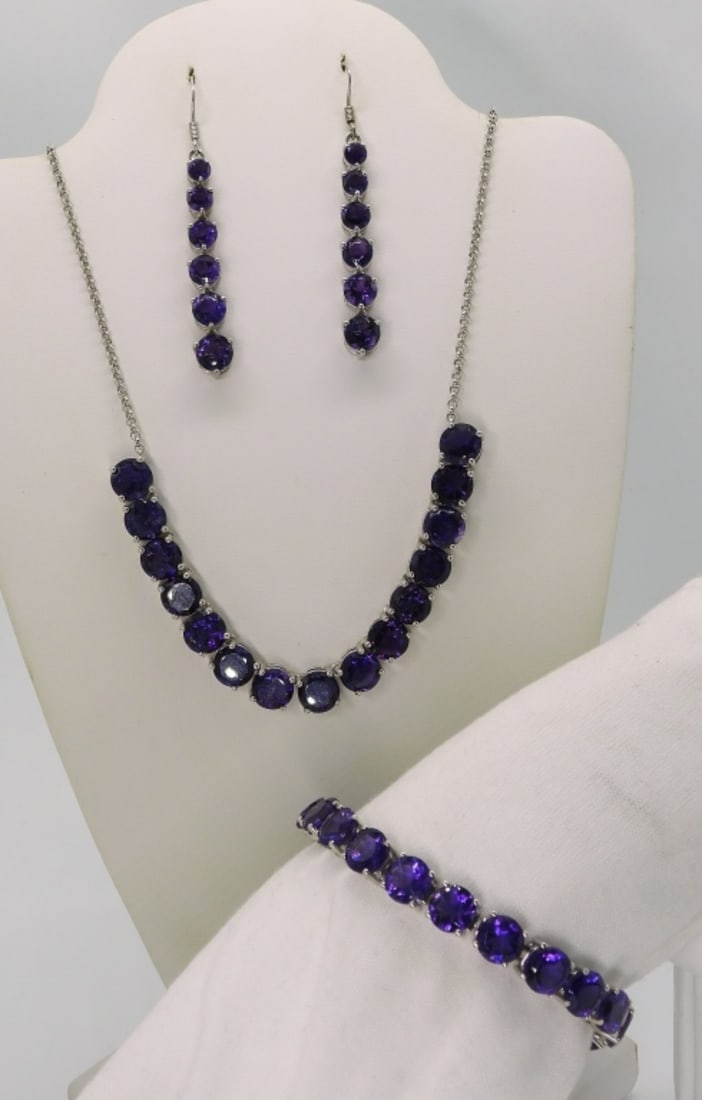 Round Amethyst 925 Necklace Set (1 of 1)