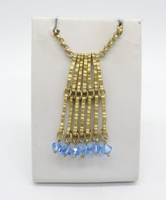 Gold Tone Sterling Blue Beaded Necklace