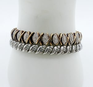 Two Sterling & Gold Tone Diamond Bracelets