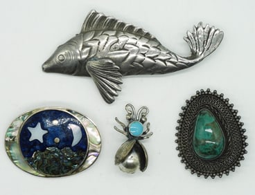 4 Vintage Sterling Brooches