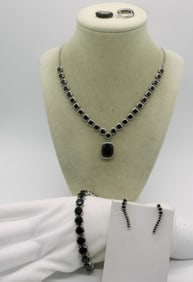 Beautiful Black Spinel Necklace 925 Set