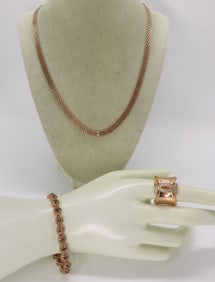 Sterling Rose Gold Ring, Bracelet Set