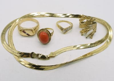 Gold Tone Sterling Rings & Chain