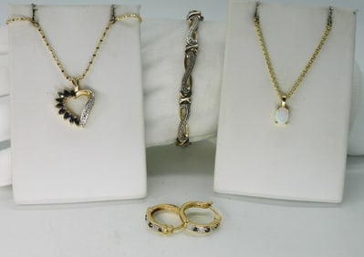 Gold Tone 925 Necklaces, Bracelet, Earrings