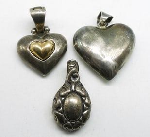 3 Sterling Heart Pendants