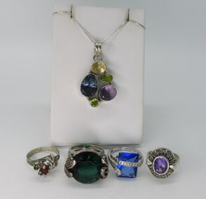 Multi Gemstone Necklace & Rings 925