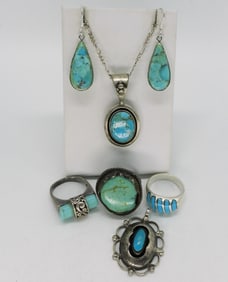 Turquoise Sterling Rings, Earrings, Necklace
