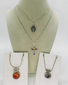 Four Sterling Gemstone Necklaces