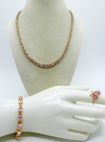 Pink Gemstone 925 Gold Tone Set