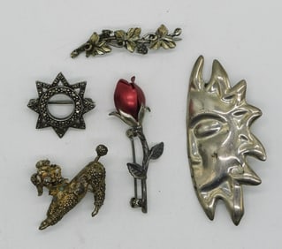 5 Vintage Sterling Brooches