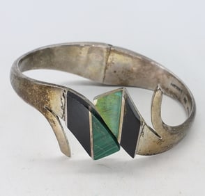 Mexico Sterling Onyx Malachite Bracelet