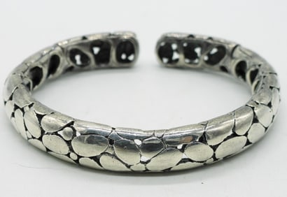 Pebbled Sterling Cuff Bracelet - Hinged