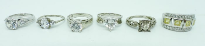 6 Sterling Bridal Style Rings