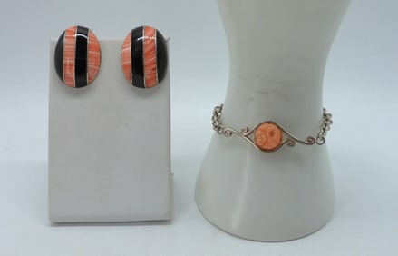 Rhodochrosite Onyx Taxco 925 Earrings +