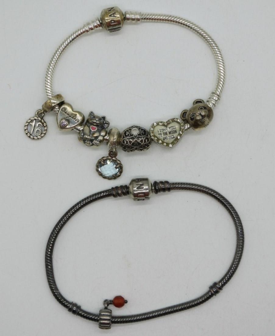 2 Sterling Pandora Bracelets 8 Charms (1 of 2)