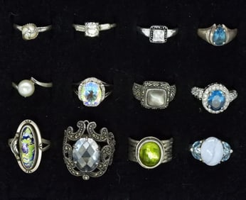 12 Sterling Gemstone Rings