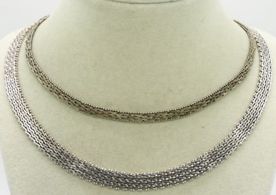 Two Sterling Weave Chain Necklaces