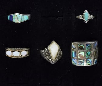 5 Sterling Abalone, Opal More Rings