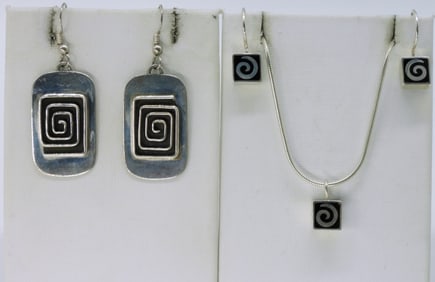 Swirl Design 925 Necklace Earring Set