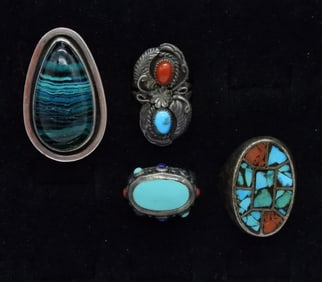 Turquoise & Malachite Sterling Rings