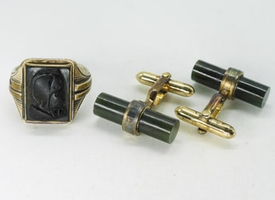 Black Onyx 925 Ring and Cuff Links