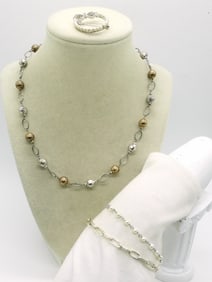 Pearl & Gold Tone 925 Necklace & Bracelets