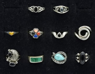10 Onyx & Turquoise Sterling Rings