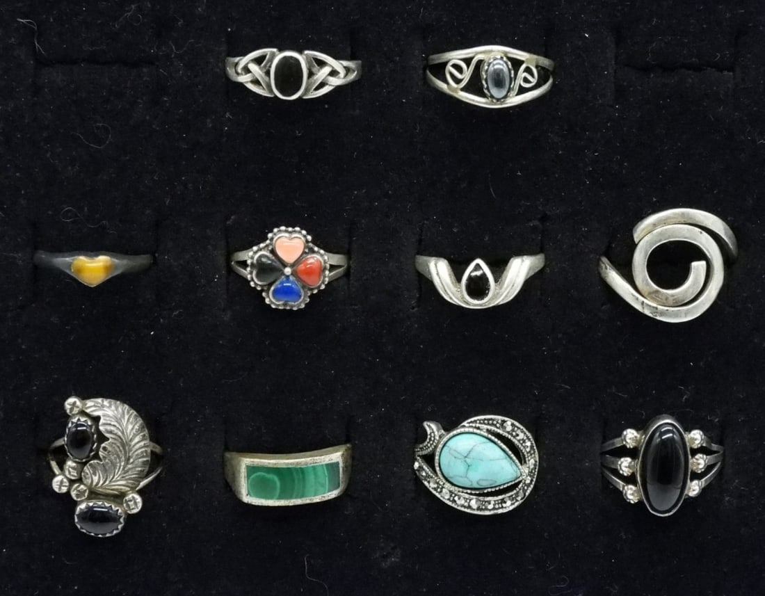 10 Onyx & Turquoise Sterling Rings (1 of 2)