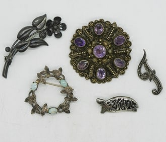 5 Sterling Gemstone Brooches