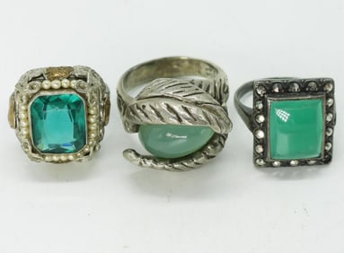 Green Jade & Simulated Emerald Rings
