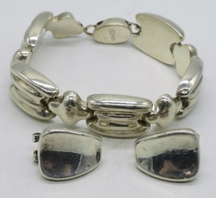 Sterling Fashion Bracelet & Pierced Earrings