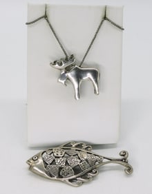 Adorable Moose 925 Necklace & Fish Pin