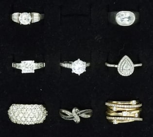 8 Sterling Simulated Diamond Rings
